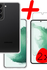 BASEY. Hoes Geschikt voor Samsung S22 Hoesje Siliconen Back Cover Case Met 2x Screenprotector - Hoesje Geschikt voor Samsung Galaxy S22 Hoes Cover Hoesje - Transparant