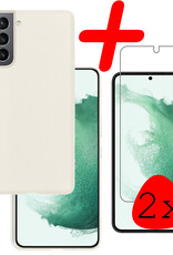 BASEY. Hoes Geschikt voor Samsung S22 Hoesje Siliconen Back Cover Case Met 2x Screenprotector - Hoesje Geschikt voor Samsung Galaxy S22 Hoes Cover Hoesje - Wit
