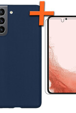 Nomfy Hoesje Geschikt voor Samsung S22 Hoesje Siliconen Cover Case Met Screenprotector - Hoes Geschikt voor Samsung Galaxy S22 Hoes Back Case - Donkerblauw