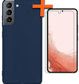 Nomfy Nomfy Samsung Galaxy S22 Hoesje Siliconen Met Screenprotector - Donkerblauw