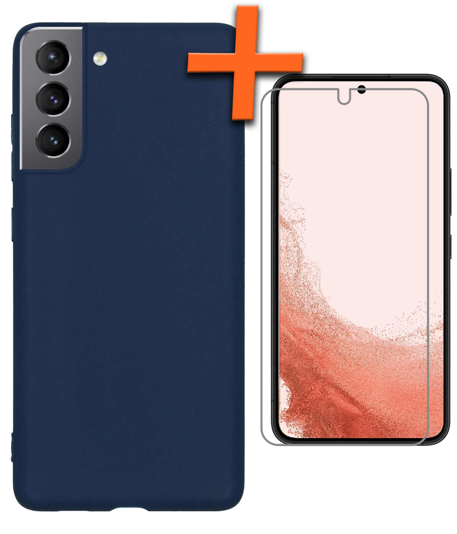 Nomfy Hoesje Geschikt voor Samsung S22 Hoesje Siliconen Cover Case Met Screenprotector - Hoes Geschikt voor Samsung Galaxy S22 Hoes Back Case - Donkerblauw
