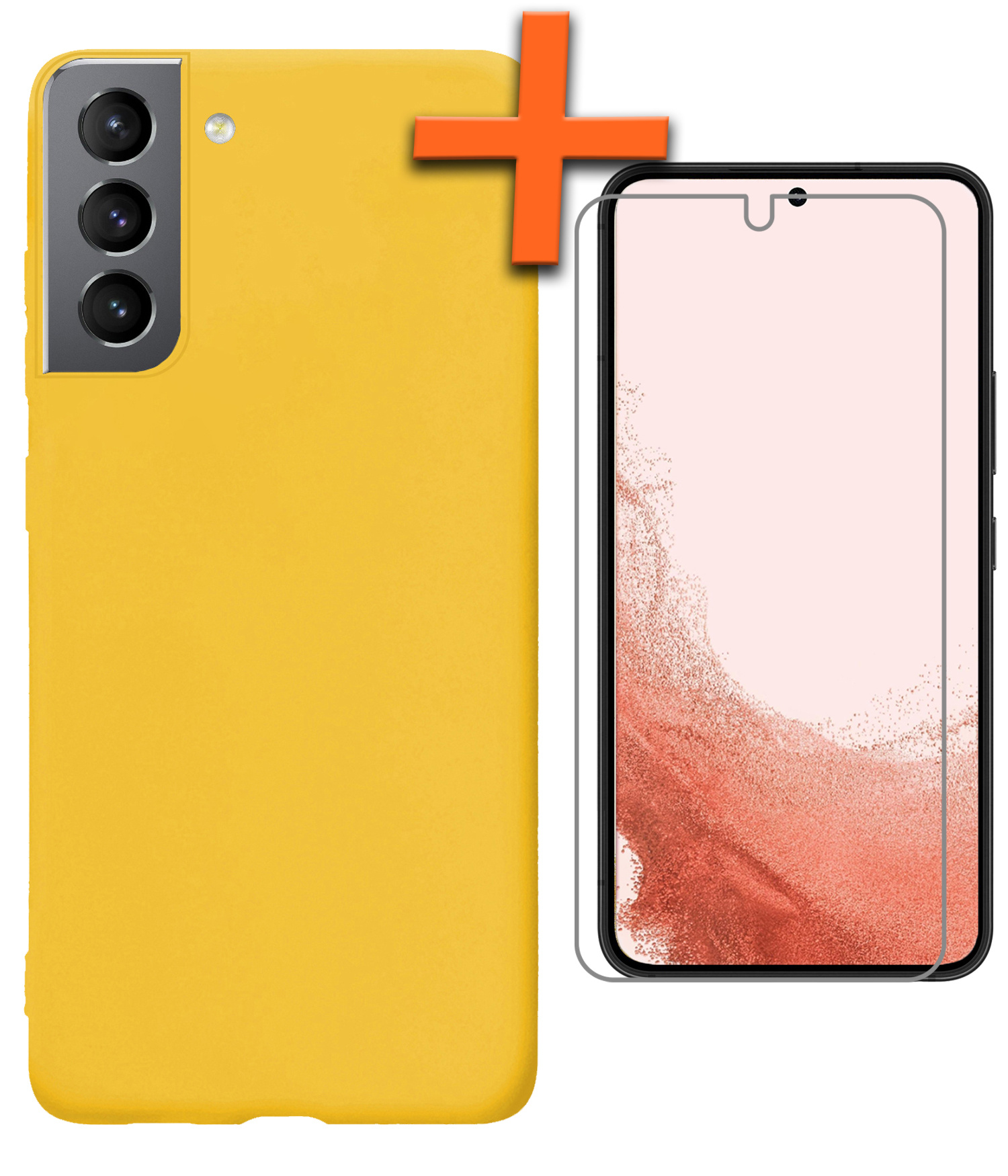 Nomfy Hoesje Geschikt voor Samsung S22 Hoesje Siliconen Cover Case Met Screenprotector - Hoes Geschikt voor Samsung Galaxy S22 Hoes Back Case - Geel
