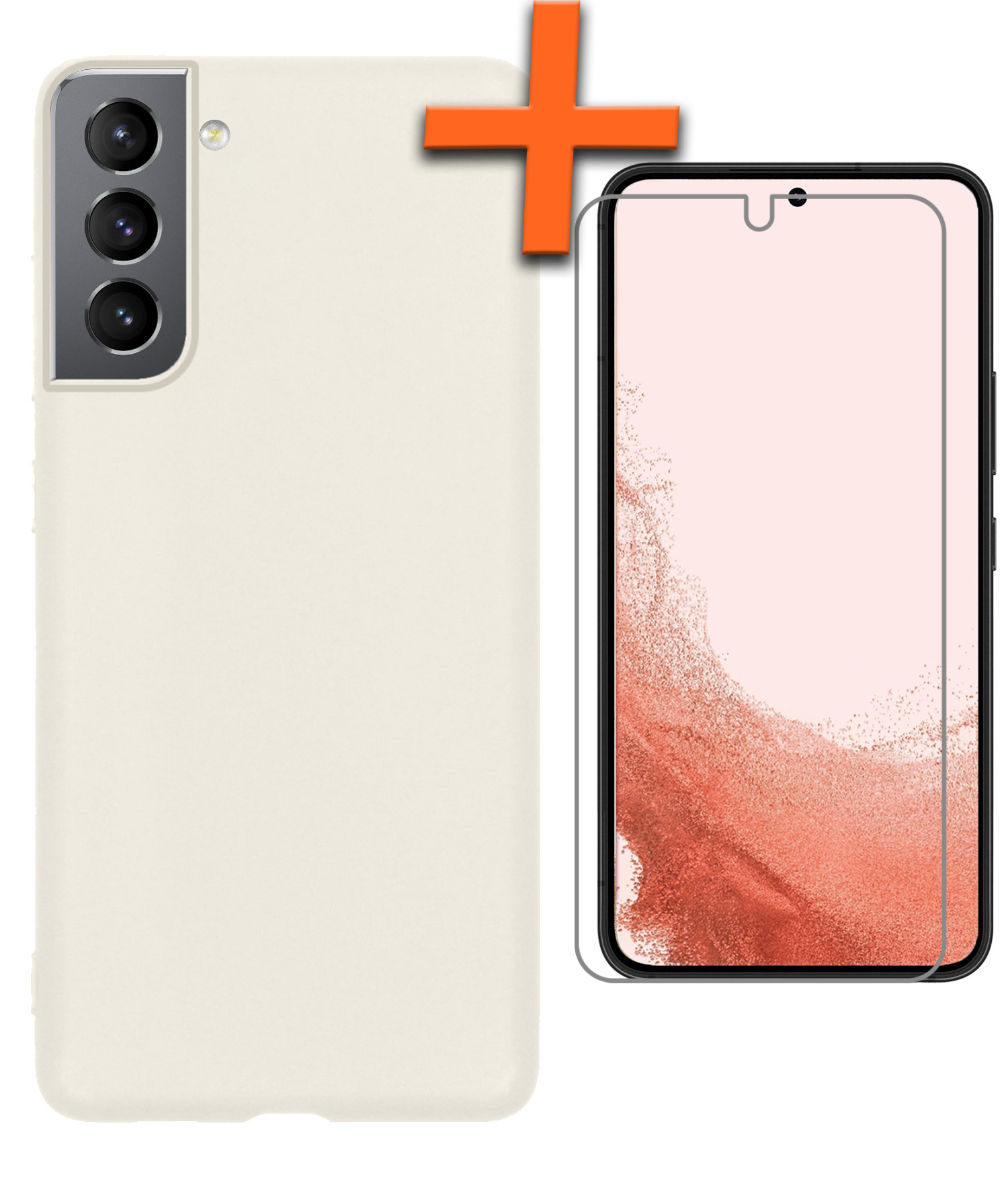 Nomfy Hoesje Geschikt voor Samsung S22 Hoesje Siliconen Cover Case Met Screenprotector - Hoes Geschikt voor Samsung Galaxy S22 Hoes Back Case - Wit