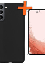 Nomfy Hoesje Geschikt voor Samsung S22 Hoesje Siliconen Cover Case Met Screenprotector - Hoes Geschikt voor Samsung Galaxy S22 Hoes Back Case - Zwart