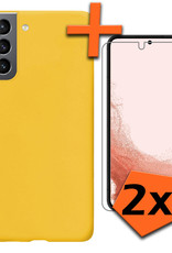 Nomfy Hoesje Geschikt voor Samsung S22 Hoesje Siliconen Cover Case Met 2x Screenprotector - Hoes Geschikt voor Samsung Galaxy S22 Hoes Back Case - Geel