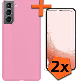 Nomfy Nomfy Samsung Galaxy S22 Hoesje Siliconen Met 2x Screenprotector - Lichtroze