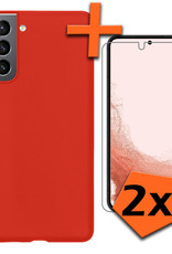Nomfy Hoesje Geschikt voor Samsung S22 Hoesje Siliconen Cover Case Met 2x Screenprotector - Hoes Geschikt voor Samsung Galaxy S22 Hoes Back Case - Rood