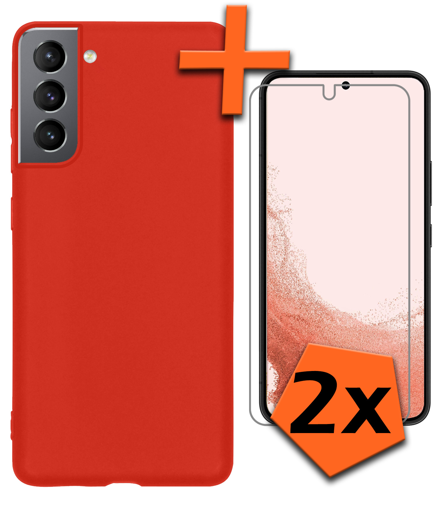 Nomfy Hoesje Geschikt voor Samsung S22 Hoesje Siliconen Cover Case Met 2x Screenprotector - Hoes Geschikt voor Samsung Galaxy S22 Hoes Back Case - Rood