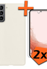 Nomfy Hoesje Geschikt voor Samsung S22 Hoesje Siliconen Cover Case Met 2x Screenprotector - Hoes Geschikt voor Samsung Galaxy S22 Hoes Back Case - Wit
