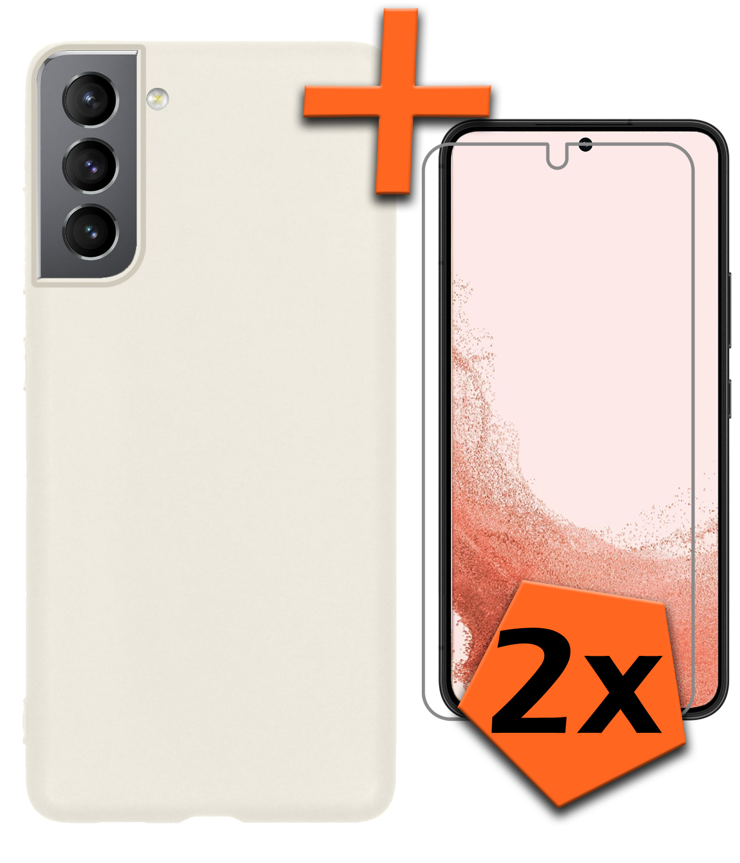 Nomfy Hoesje Geschikt voor Samsung S22 Hoesje Siliconen Cover Case Met 2x Screenprotector - Hoes Geschikt voor Samsung Galaxy S22 Hoes Back Case - Wit