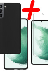 BASEY. Hoes Geschikt voor Samsung S22 Plus Hoesje Siliconen Back Cover Case Met Screenprotector - Hoesje Geschikt voor Samsung Galaxy S22 Plus Hoes Cover Hoesje - Zwart