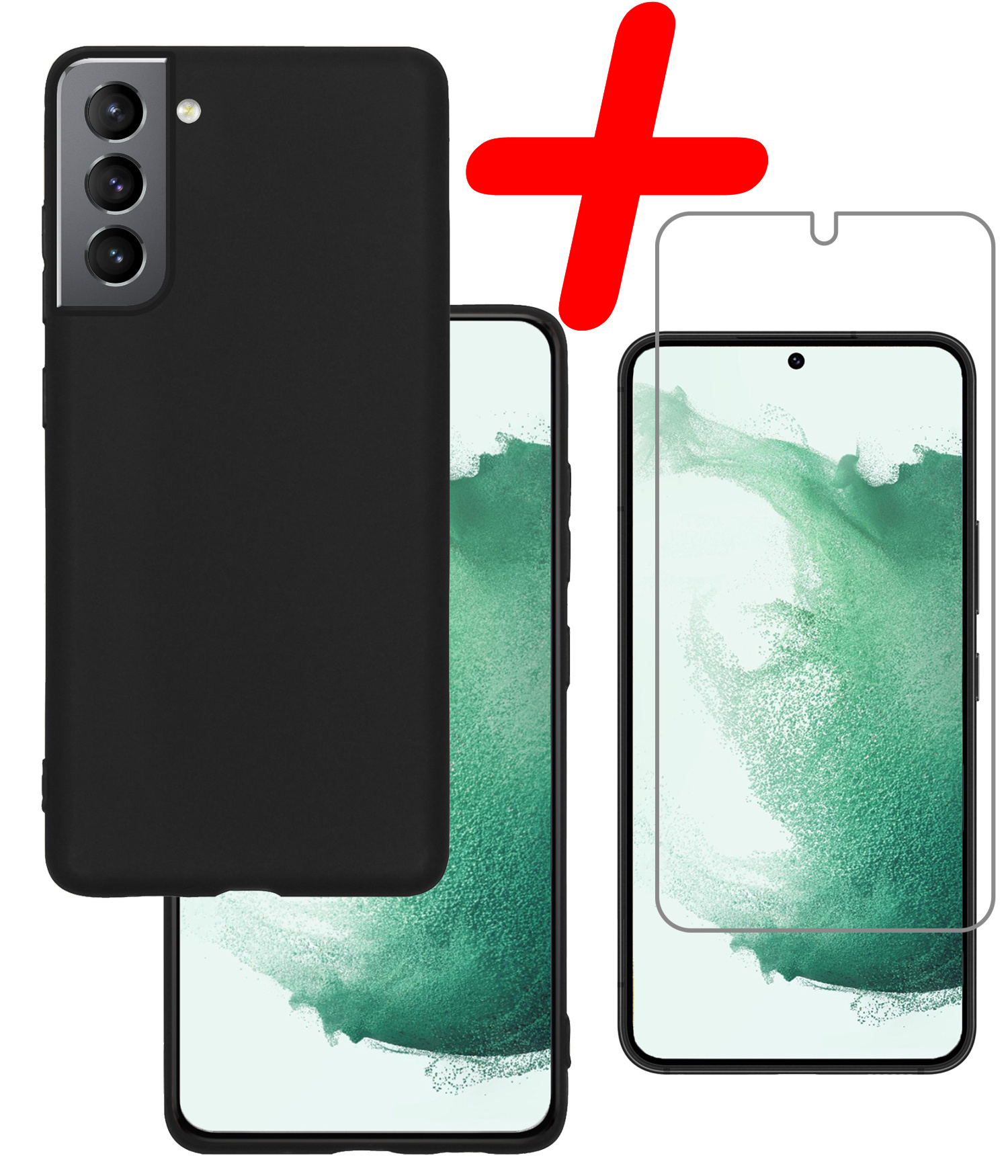 BASEY. Hoes Geschikt voor Samsung S22 Plus Hoesje Siliconen Back Cover Case Met Screenprotector - Hoesje Geschikt voor Samsung Galaxy S22 Plus Hoes Cover Hoesje - Zwart