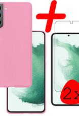 BASEY. Hoes Geschikt voor Samsung S22 Plus Hoesje Siliconen Back Cover Case Met 2x Screenprotector - Hoesje Geschikt voor Samsung Galaxy S22 Plus Hoes Cover Hoesje - Lichtroze