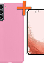 Nomfy Hoesje Geschikt voor Samsung S22 Plus Hoesje Siliconen Cover Case Met Screenprotector - Hoes Geschikt voor Samsung Galaxy S22 Plus Hoes Back Case - Lichtroze