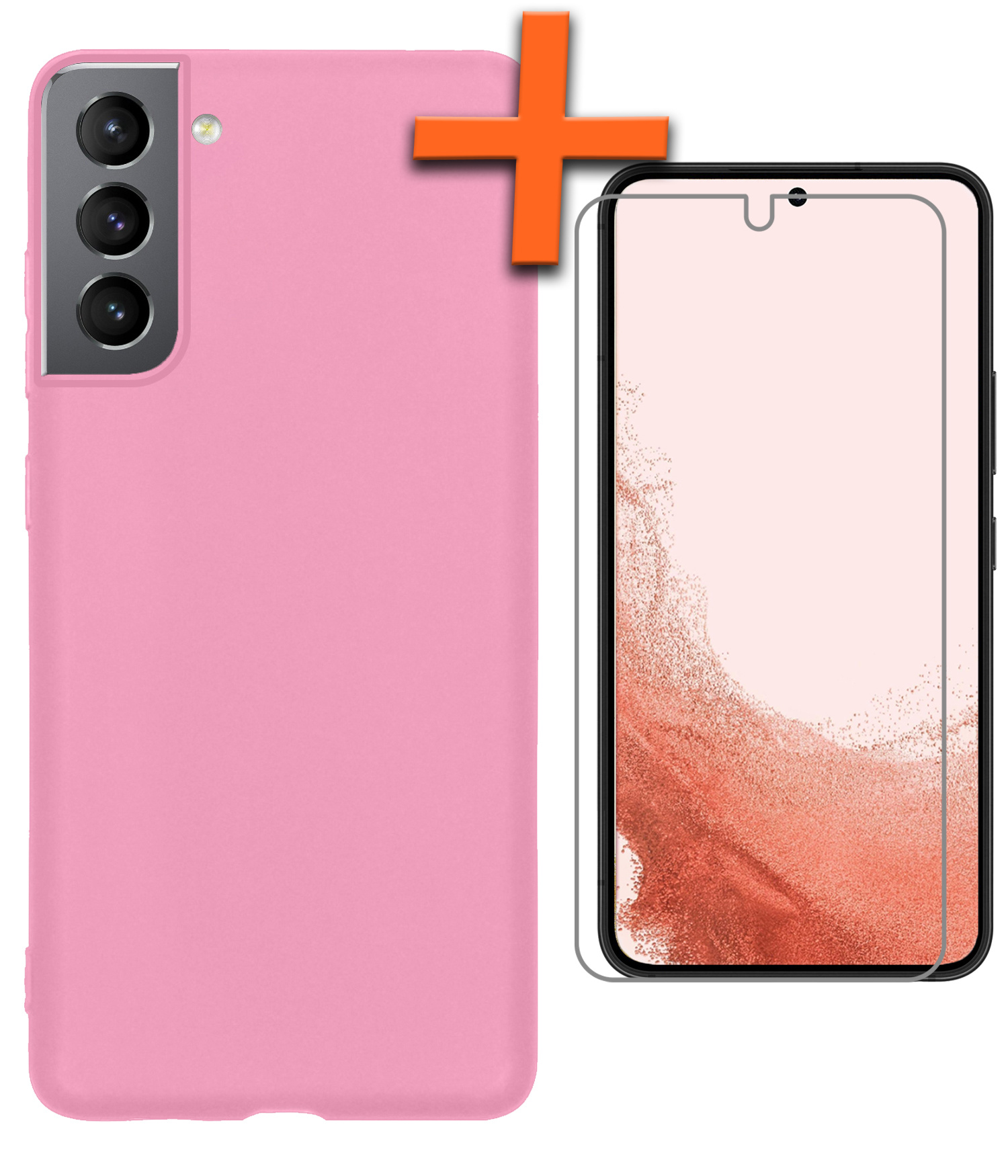 Nomfy Hoesje Geschikt voor Samsung S22 Plus Hoesje Siliconen Cover Case Met Screenprotector - Hoes Geschikt voor Samsung Galaxy S22 Plus Hoes Back Case - Lichtroze