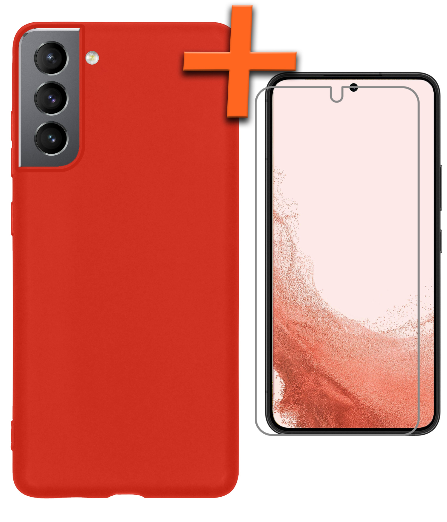 Nomfy Hoesje Geschikt voor Samsung S22 Plus Hoesje Siliconen Cover Case Met Screenprotector - Hoes Geschikt voor Samsung Galaxy S22 Plus Hoes Back Case - Rood