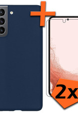 Nomfy Hoesje Geschikt voor Samsung S22 Plus Hoesje Siliconen Cover Case Met 2x Screenprotector - Hoes Geschikt voor Samsung Galaxy S22 Plus Hoes Back Case - Donkerblauw