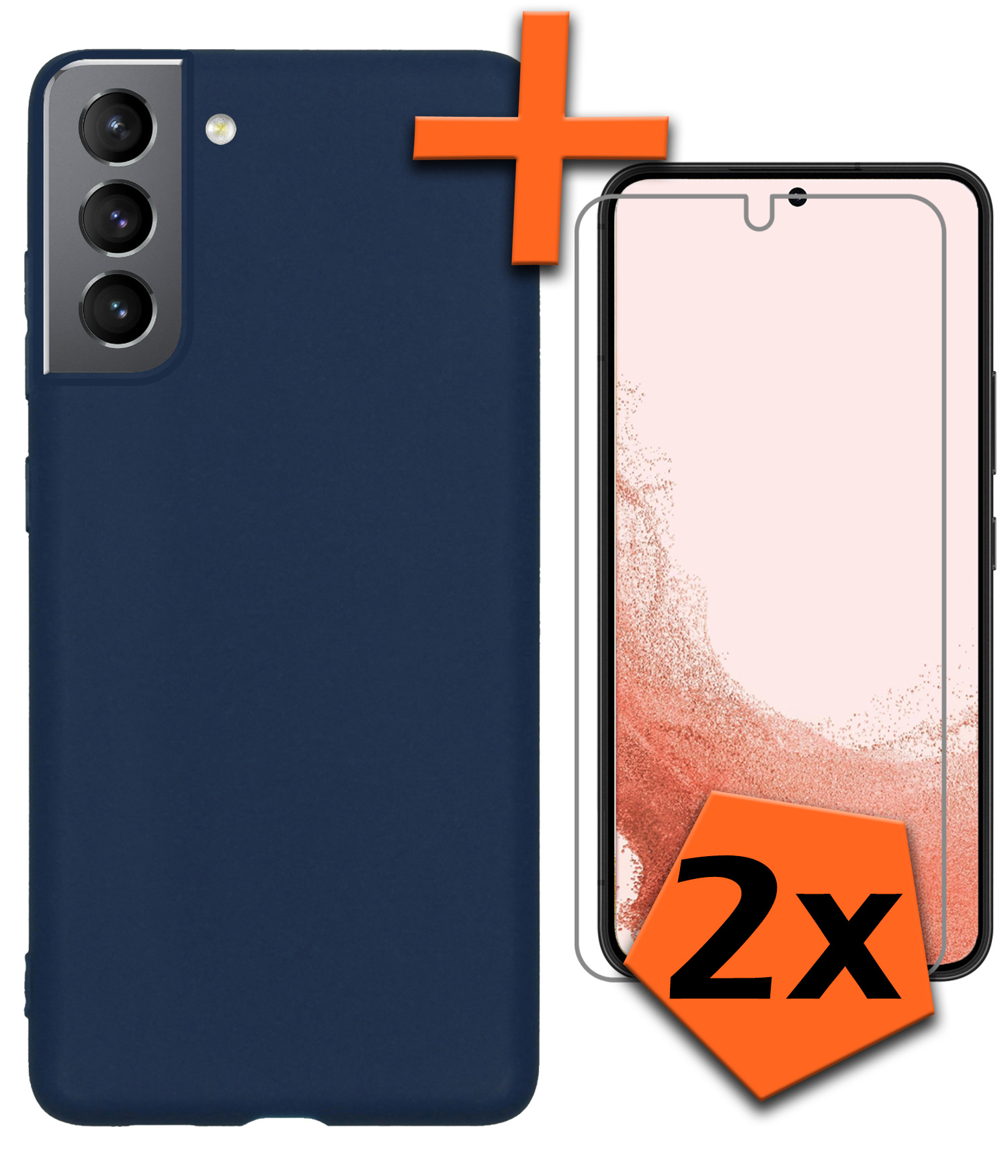 Nomfy Hoesje Geschikt voor Samsung S22 Plus Hoesje Siliconen Cover Case Met 2x Screenprotector - Hoes Geschikt voor Samsung Galaxy S22 Plus Hoes Back Case - Donkerblauw