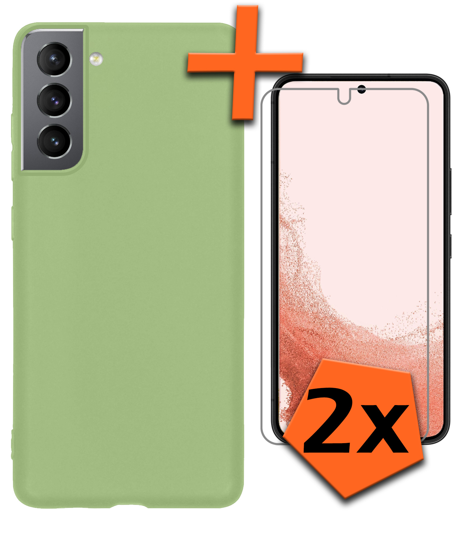 Nomfy Hoesje Geschikt voor Samsung S22 Plus Hoesje Siliconen Cover Case Met 2x Screenprotector - Hoes Geschikt voor Samsung Galaxy S22 Plus Hoes Back Case - Groen
