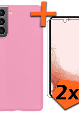 Nomfy Hoesje Geschikt voor Samsung S22 Plus Hoesje Siliconen Cover Case Met 2x Screenprotector - Hoes Geschikt voor Samsung Galaxy S22 Plus Hoes Back Case - Lichtroze