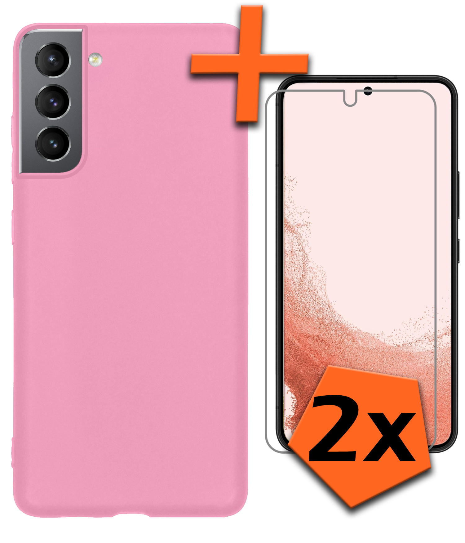 Nomfy Hoesje Geschikt voor Samsung S22 Plus Hoesje Siliconen Cover Case Met 2x Screenprotector - Hoes Geschikt voor Samsung Galaxy S22 Plus Hoes Back Case - Lichtroze