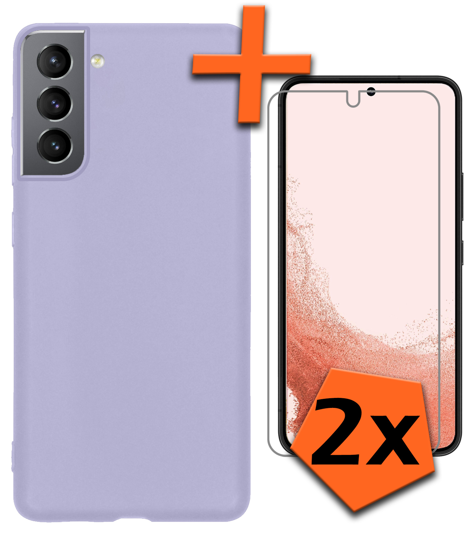 Nomfy Hoesje Geschikt voor Samsung S22 Plus Hoesje Siliconen Cover Case Met 2x Screenprotector - Hoes Geschikt voor Samsung Galaxy S22 Plus Hoes Back Case - Lila