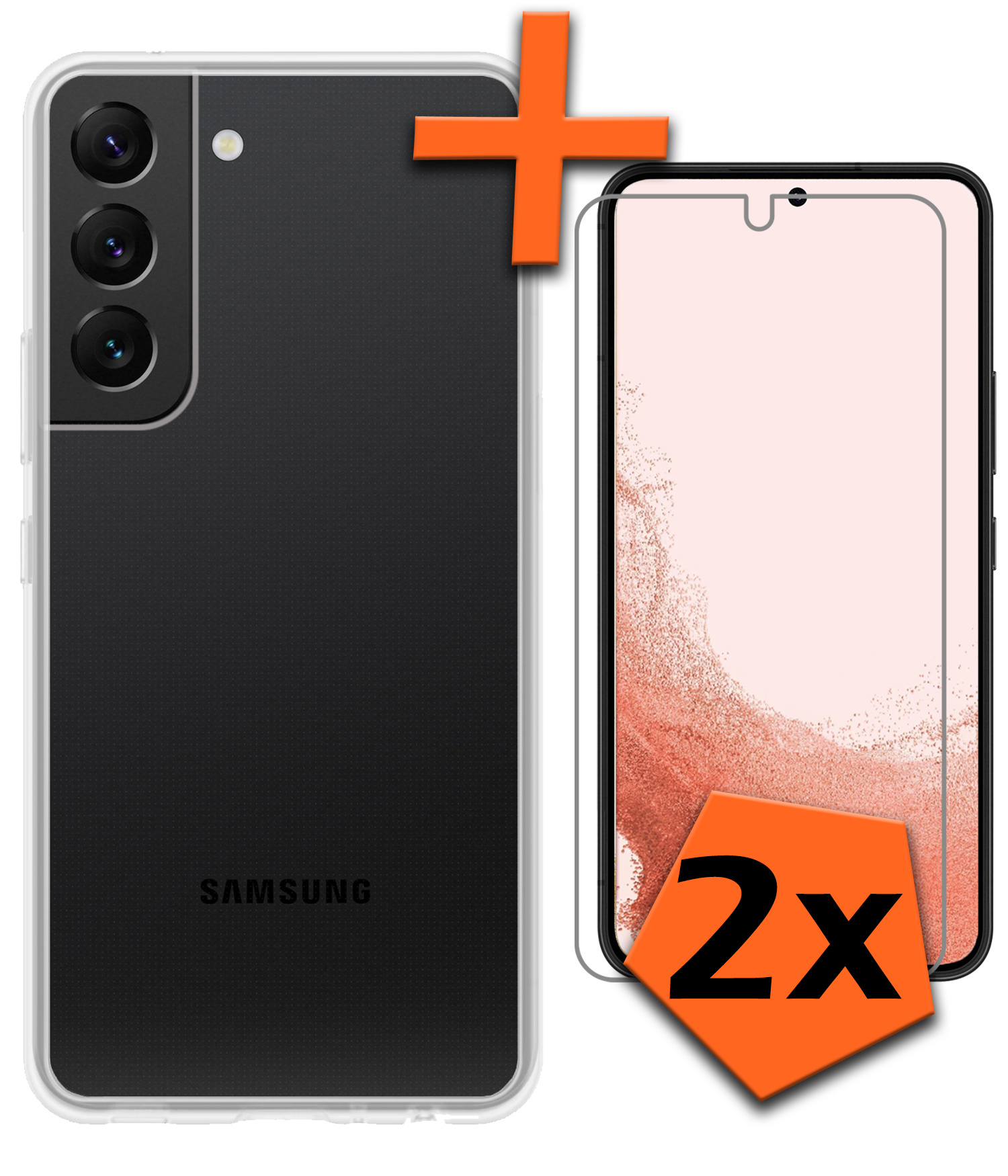 Nomfy Hoesje Geschikt voor Samsung S22 Plus Hoesje Siliconen Cover Case Met 2x Screenprotector - Hoes Geschikt voor Samsung Galaxy S22 Plus Hoes Back Case - Transparant