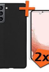 Nomfy Hoesje Geschikt voor Samsung S22 Plus Hoesje Siliconen Cover Case Met 2x Screenprotector - Hoes Geschikt voor Samsung Galaxy S22 Plus Hoes Back Case - Zwart