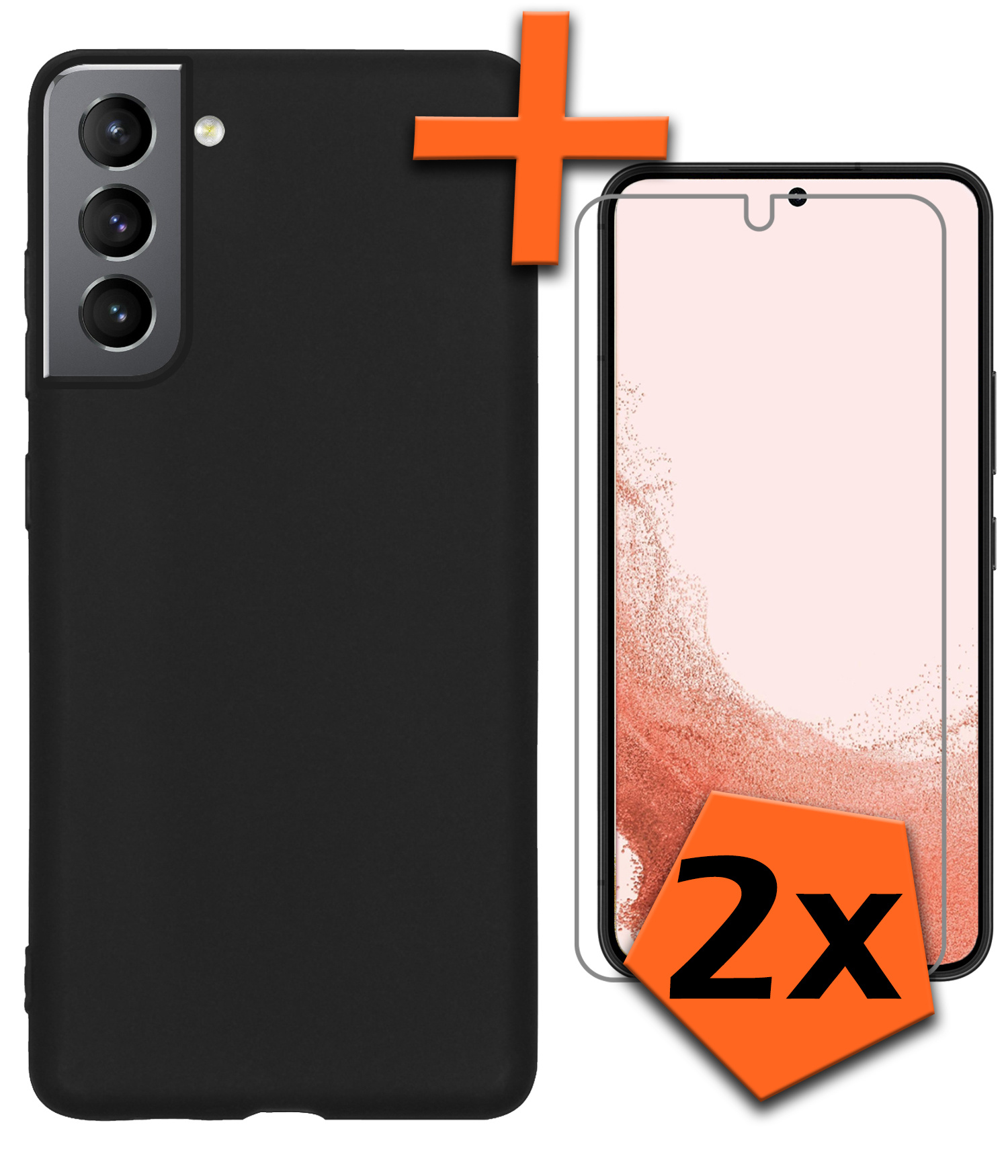 Nomfy Hoesje Geschikt voor Samsung S22 Plus Hoesje Siliconen Cover Case Met 2x Screenprotector - Hoes Geschikt voor Samsung Galaxy S22 Plus Hoes Back Case - Zwart