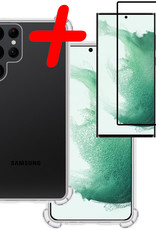 BASEY. Hoes Geschikt voor Samsung S22 Ultra Hoesje Shock Proof Case Hoes Siliconen Met Screenprotector - Hoesje Geschikt voor Samsung Galaxy S22 Ultra Hoes Cover Shockproof - Transparant