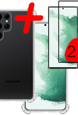 BASEY. Hoes Geschikt voor Samsung S22 Ultra Hoesje Shock Proof Case Hoes Siliconen Met 2x Screenprotector - Hoesje Geschikt voor Samsung Galaxy S22 Ultra Hoes Cover Shockproof - Transparant