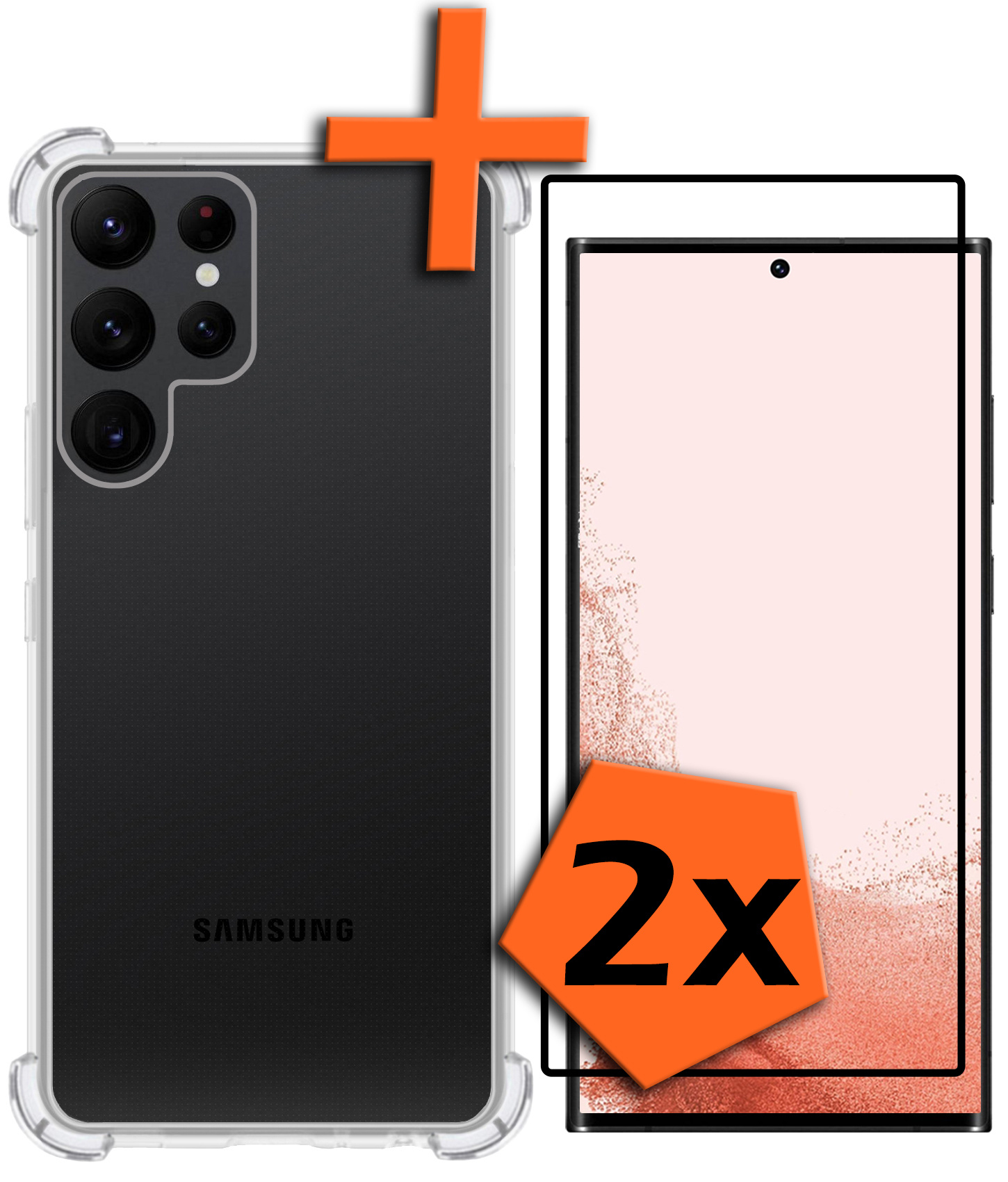 Nomfy Hoesje Geschikt voor Samsung S22 Ultra Hoesje Shock Proof Cover Case Shockproof Met 2x Screenprotector - Hoes Geschikt voor Samsung Galaxy S22 Ultra Hoes Siliconen Back Case - Transparant