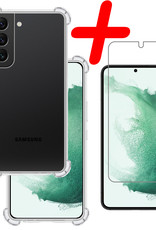 BASEY. Hoes Geschikt voor Samsung S22 Hoesje Shock Proof Case Hoes Siliconen Met Screenprotector - Hoesje Geschikt voor Samsung Galaxy S22 Hoes Cover Shockproof - Transparant