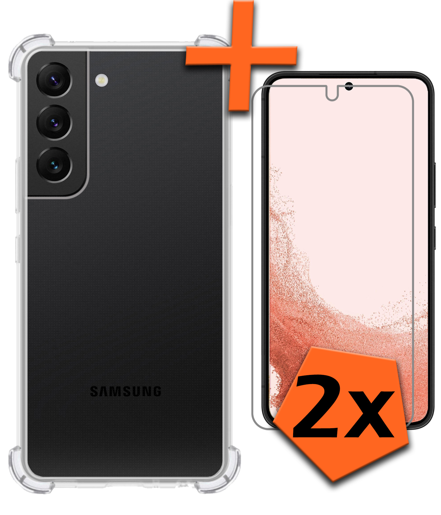 Nomfy Hoesje Geschikt voor Samsung S22 Hoesje Shock Proof Cover Case Shockproof Met 2x Screenprotector - Hoes Geschikt voor Samsung Galaxy S22 Hoes Siliconen Back Case - Transparant