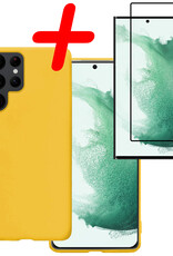 BASEY. Hoes Geschikt voor Samsung S22 Ultra Hoesje Siliconen Back Cover Case Met Screenprotector - Hoesje Geschikt voor Samsung Galaxy S22 Ultra Hoes Cover Hoesje - Geel