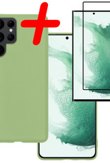 BASEY. Hoes Geschikt voor Samsung S22 Ultra Hoesje Siliconen Back Cover Case Met Screenprotector - Hoesje Geschikt voor Samsung Galaxy S22 Ultra Hoes Cover Hoesje - Groen