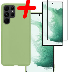BASEY. BASEY. Samsung Galaxy S22 Ultra Hoesje Siliconen Met Screenprotector - Groen