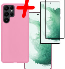 BASEY. BASEY. Samsung Galaxy S22 Ultra Hoesje Siliconen Met Screenprotector - Lichtroze