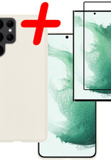 BASEY. Hoes Geschikt voor Samsung S22 Ultra Hoesje Siliconen Back Cover Case Met Screenprotector - Hoesje Geschikt voor Samsung Galaxy S22 Ultra Hoes Cover Hoesje - Wit
