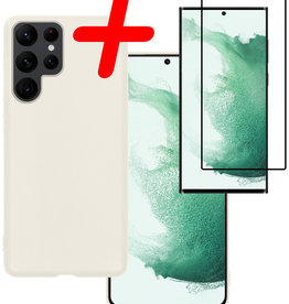 BASEY. BASEY. Samsung Galaxy S22 Ultra Hoesje Siliconen Met Screenprotector - Wit