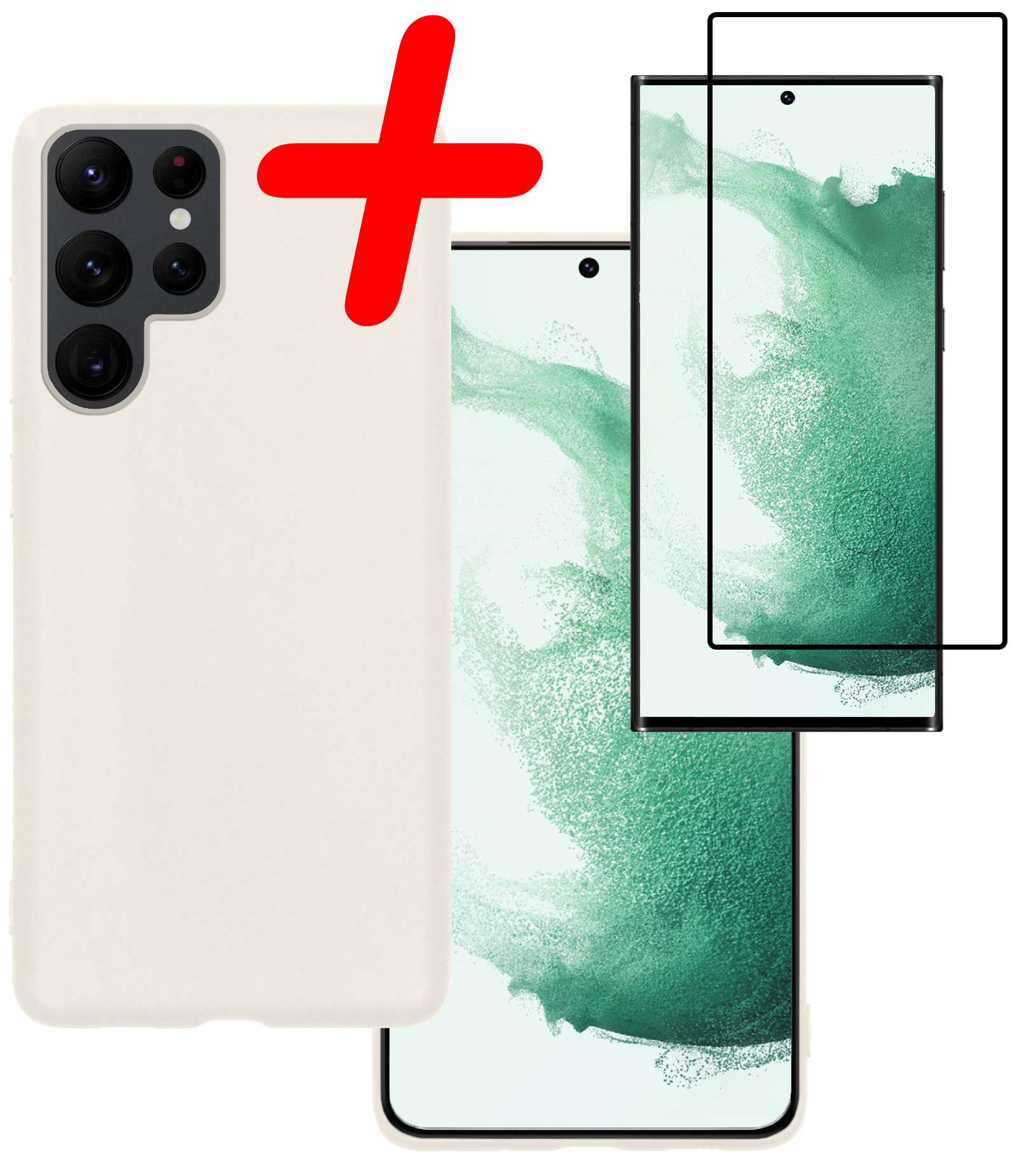 BASEY. Hoes Geschikt voor Samsung S22 Ultra Hoesje Siliconen Back Cover Case Met Screenprotector - Hoesje Geschikt voor Samsung Galaxy S22 Ultra Hoes Cover Hoesje - Wit