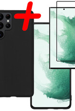 BASEY. Hoes Geschikt voor Samsung S22 Ultra Hoesje Siliconen Back Cover Case Met Screenprotector - Hoesje Geschikt voor Samsung Galaxy S22 Ultra Hoes Cover Hoesje - Zwart