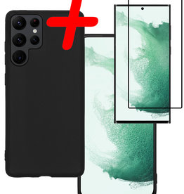 BASEY. BASEY. Samsung Galaxy S22 Ultra Hoesje Siliconen Met Screenprotector - Zwart