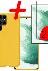 BASEY. Hoes Geschikt voor Samsung S22 Ultra Hoesje Siliconen Back Cover Case Met 2x Screenprotector - Hoesje Geschikt voor Samsung Galaxy S22 Ultra Hoes Cover Hoesje - Geel