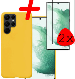 BASEY. BASEY. Samsung Galaxy S22 Ultra Hoesje Siliconen Met 2x Screenprotector - Geel