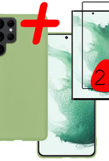 BASEY. Hoes Geschikt voor Samsung S22 Ultra Hoesje Siliconen Back Cover Case Met 2x Screenprotector - Hoesje Geschikt voor Samsung Galaxy S22 Ultra Hoes Cover Hoesje - Groen