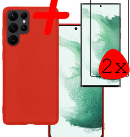 BASEY. BASEY. Samsung Galaxy S22 Ultra Hoesje Siliconen Met 2x Screenprotector - Rood