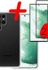 BASEY. Hoes Geschikt voor Samsung S22 Ultra Hoesje Siliconen Back Cover Case Met 2x Screenprotector - Hoesje Geschikt voor Samsung Galaxy S22 Ultra Hoes Cover Hoesje - Transparant
