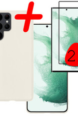 BASEY. Hoes Geschikt voor Samsung S22 Ultra Hoesje Siliconen Back Cover Case Met 2x Screenprotector - Hoesje Geschikt voor Samsung Galaxy S22 Ultra Hoes Cover Hoesje - Wit