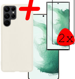 BASEY. BASEY. Samsung Galaxy S22 Ultra Hoesje Siliconen Met 2x Screenprotector - Wit